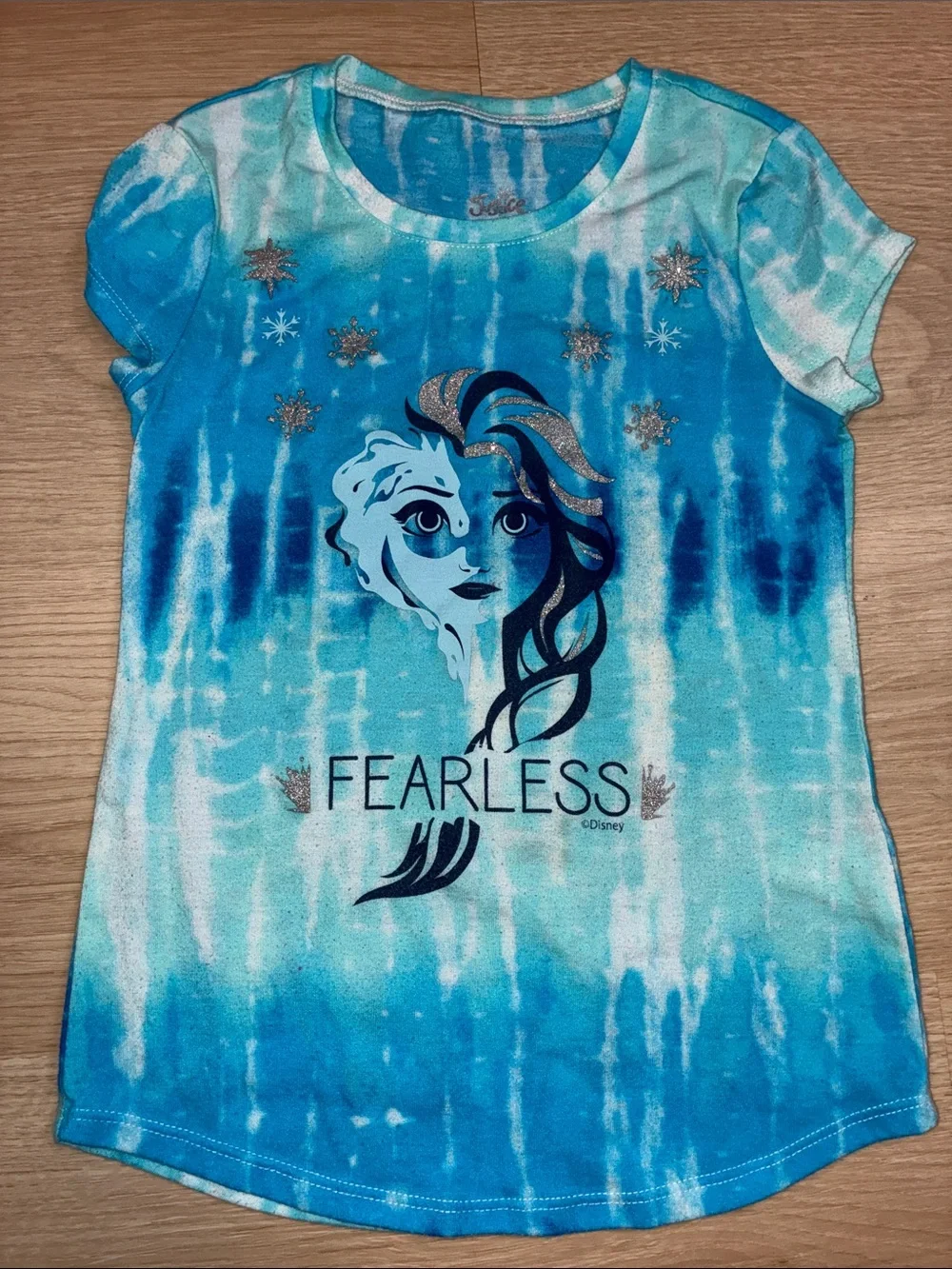 Justice FROZEN ELSA Blue Tie-Dye 'Fearless' Graphic Tee
